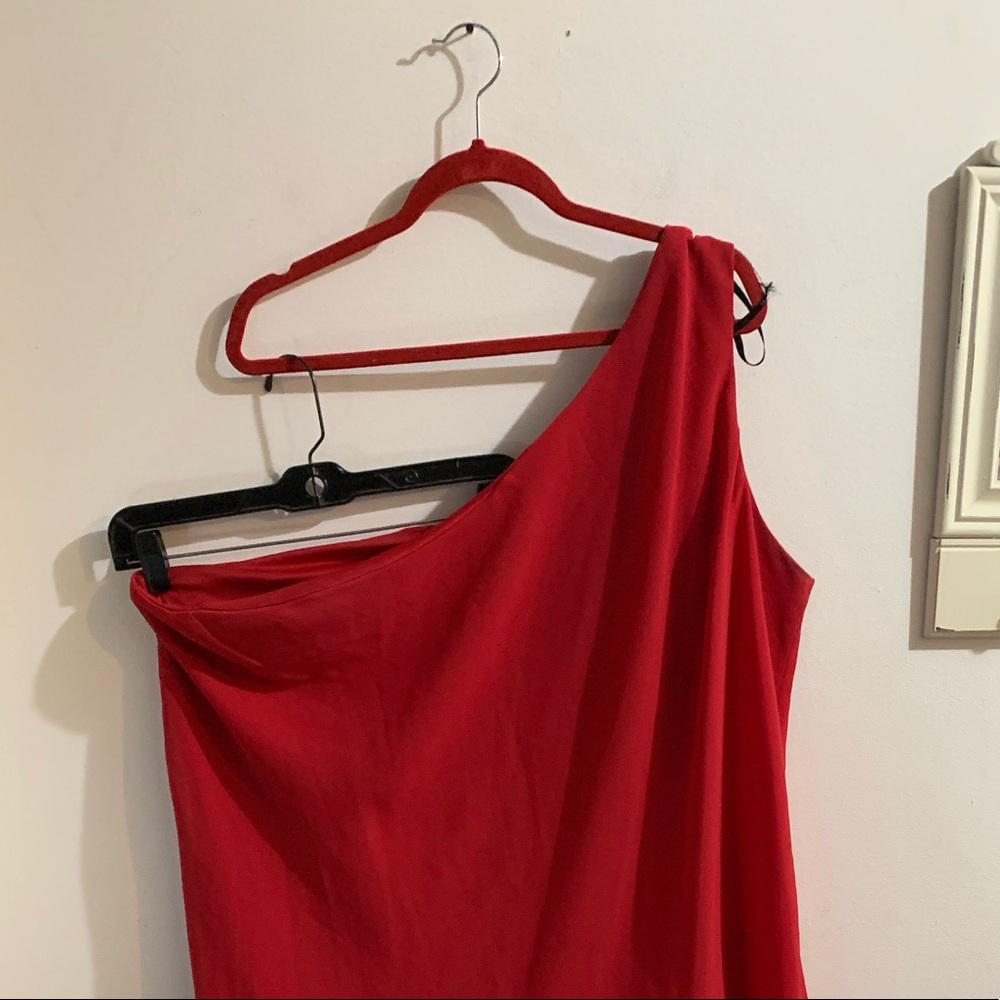 Red one Shoulder Chiffon Formal Size 32